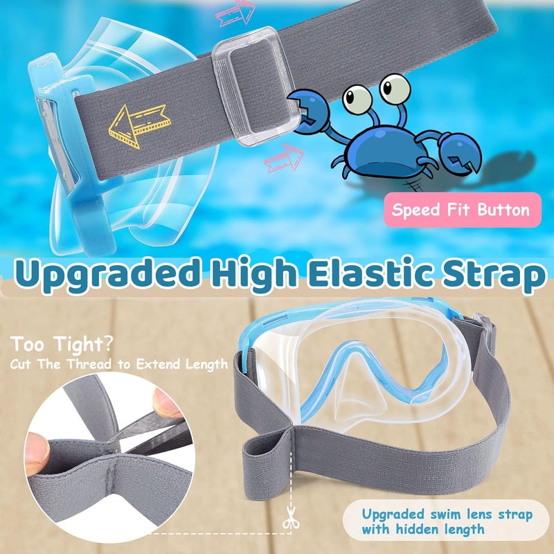 Vvinca Kids-Goggles with Nose Cover, Diving Mask Elastic Fabric Strap Anti Fog Anti Shattered Lens for Kids Swim Goggles 3-14 - Image 3